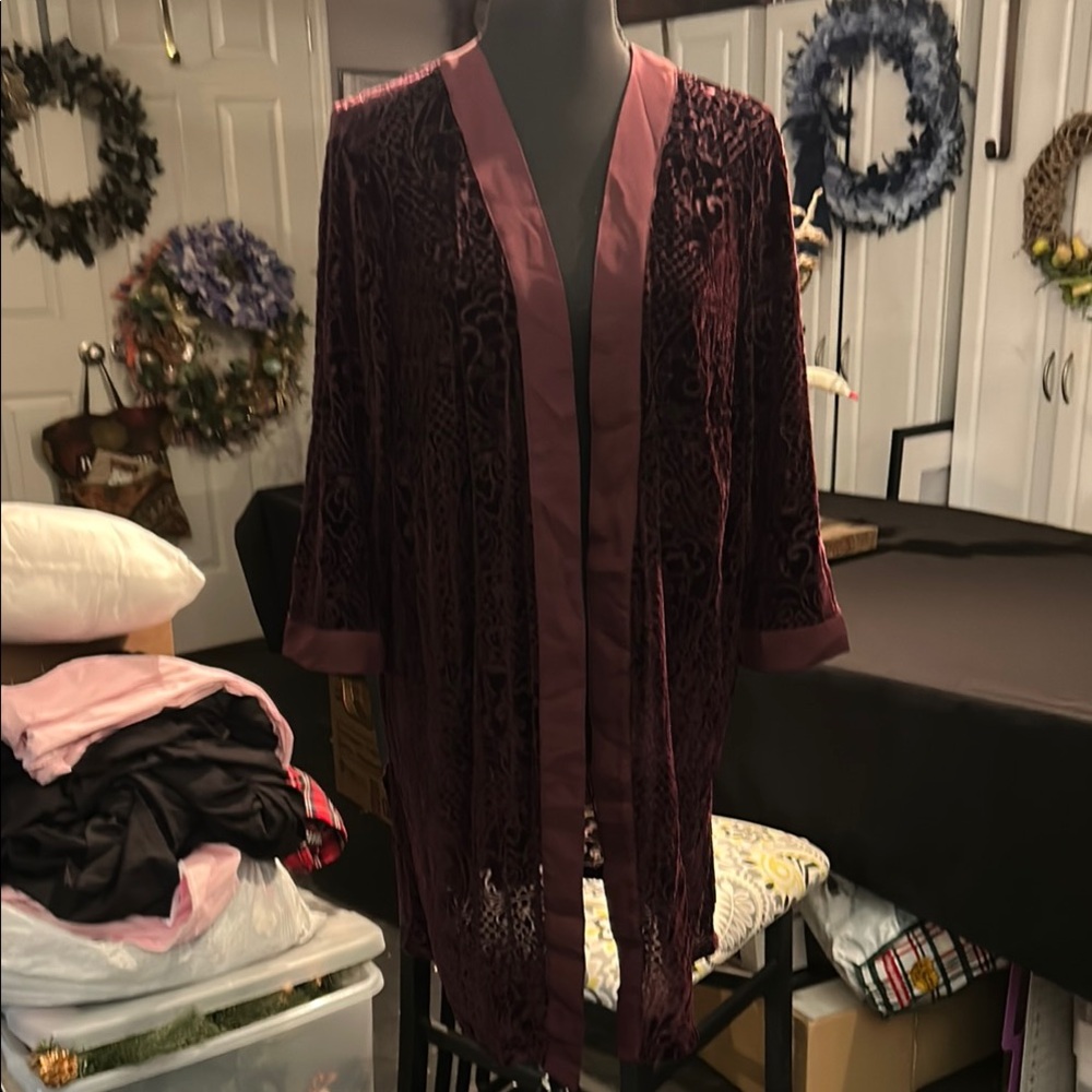 Catherines Burgundy Lace Kimono Jacket